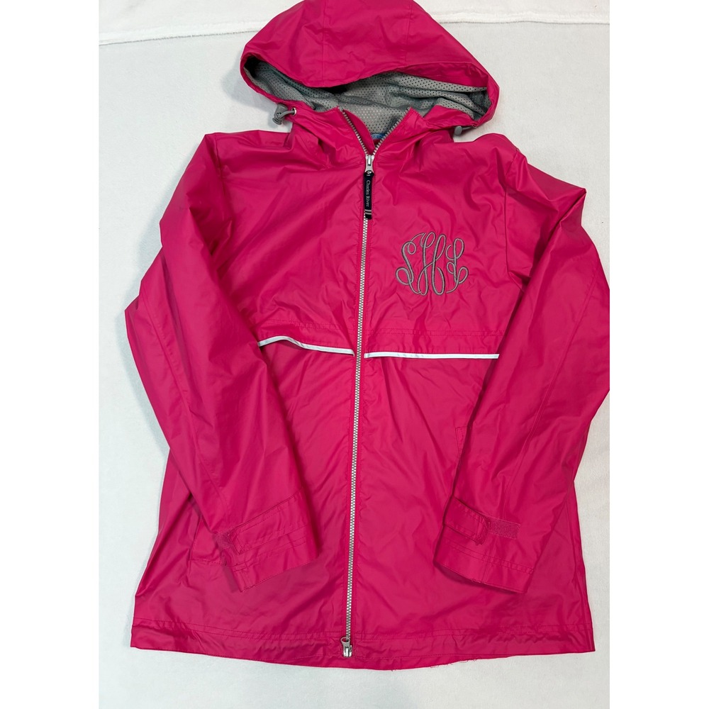 Charles River Apparel Pink Monogrammed Rain Jacket Reflective Women Medium